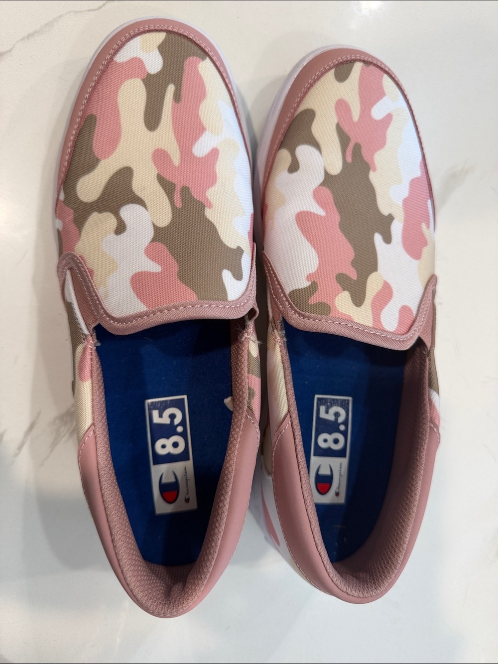 Champion Kids Pink & Beige Camo Slip-On Sneakers